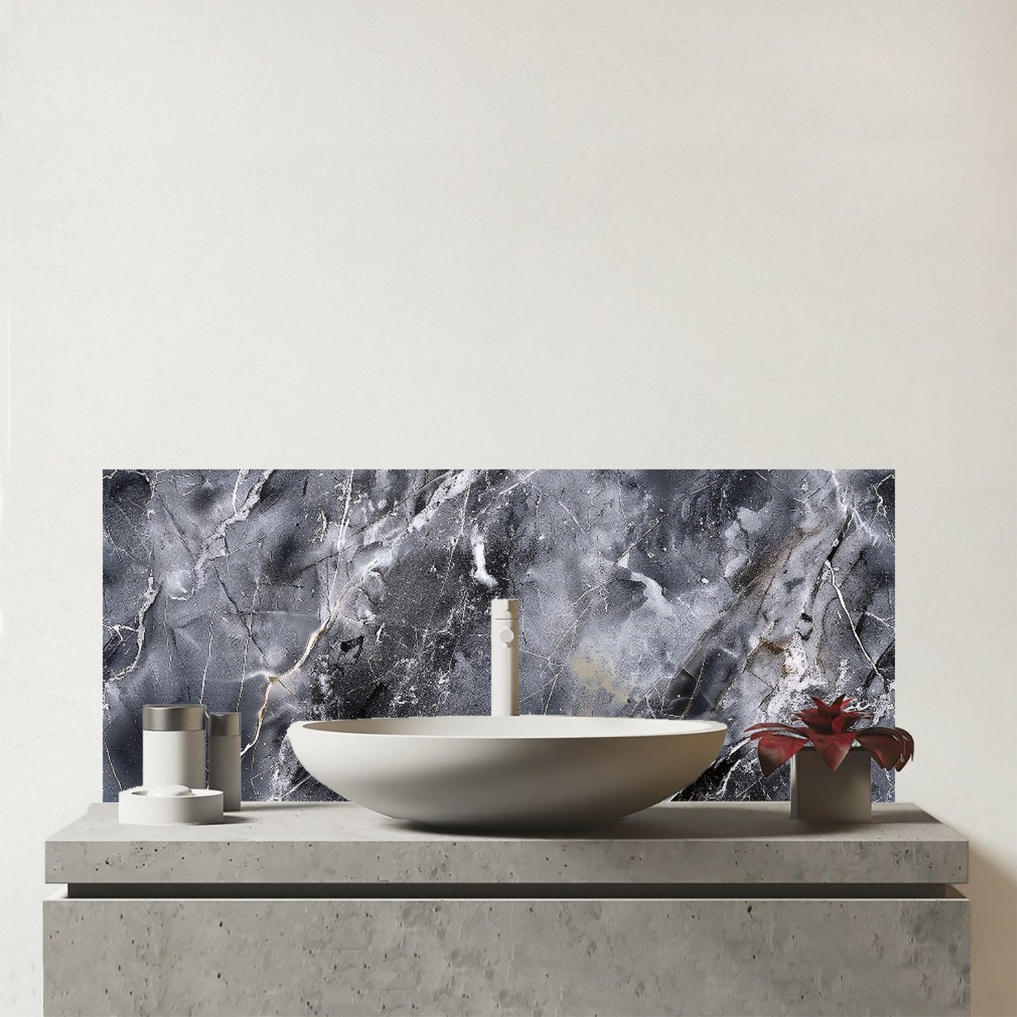 Deep Grey Marble Effect Glass Bathroom Splashback