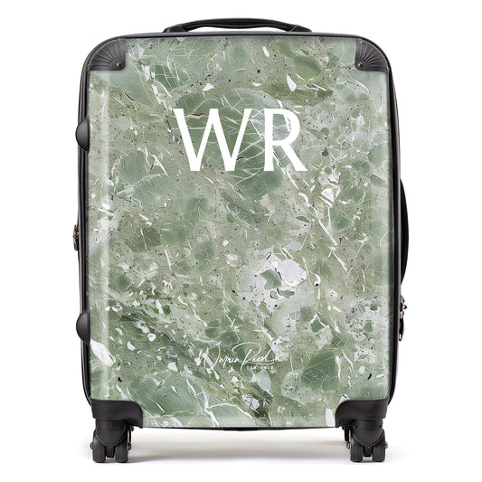 WR01115 Personalised Polished Sage Green Quartz Effect Initial Suitcase