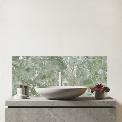 Polished Sage Green Quartz Effect Glass Bathroom Splashback