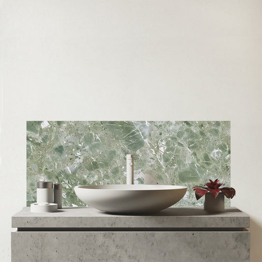 Pale Green Quartz Effect Glass Bathroom Splashback