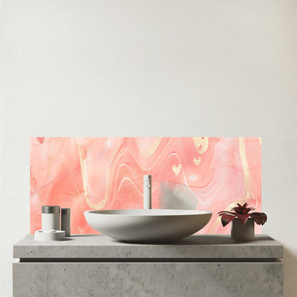 Salmon Pink Hearts Marble Effect Glass Bathroom Splashback