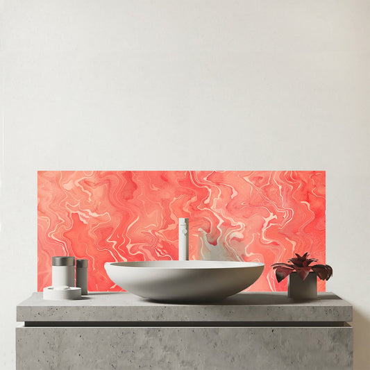 Salmon Pink Marble Effect Glass Bathroom Splashback