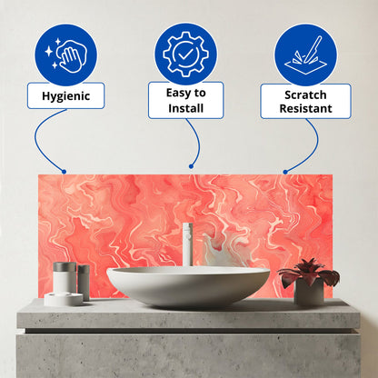 Salmon Pink Marble Effect Glass Bathroom Splashback