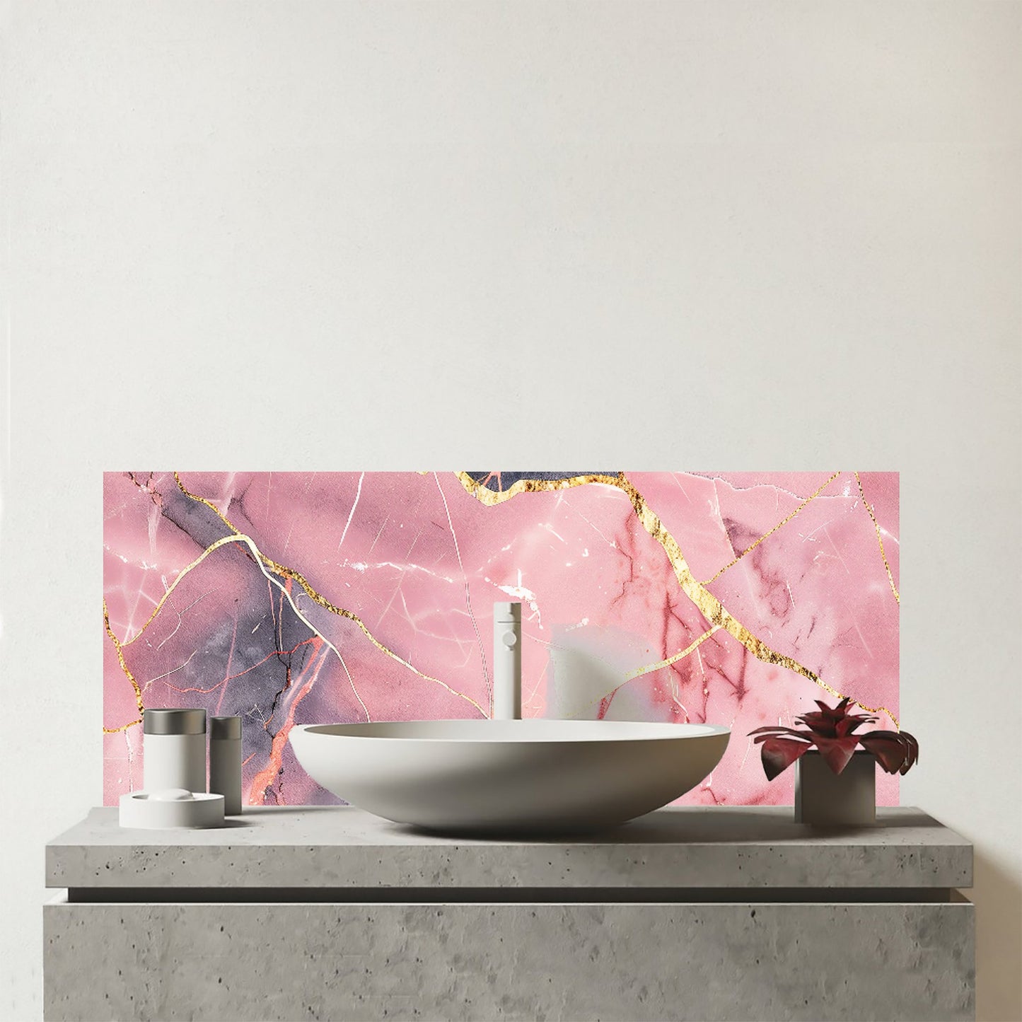 Rose And Gold Marble Effect Glass Bathroom Splashback