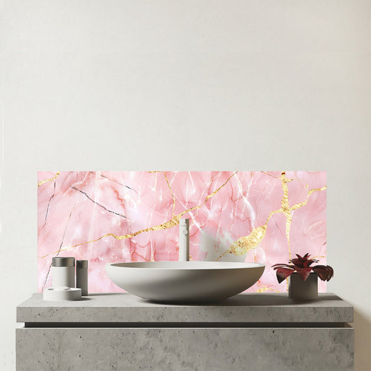 Rose Marble Effect Glass Bathroom Splashback