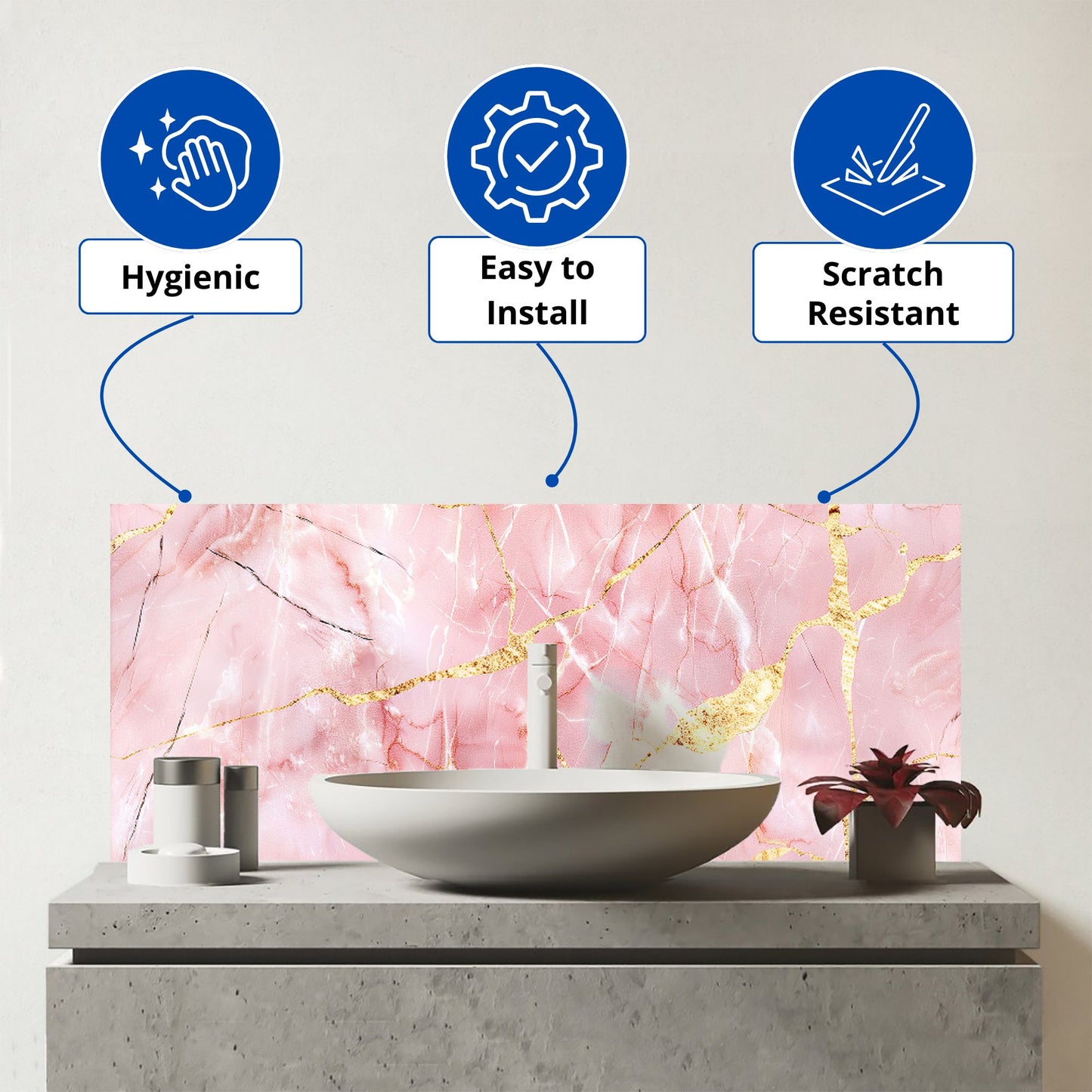 Rose Marble Effect Glass Bathroom Splashback