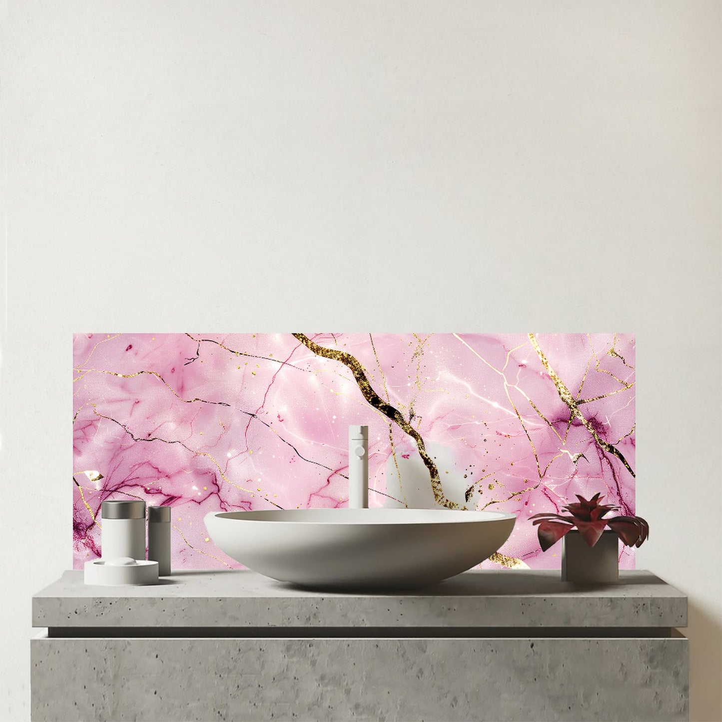 Polished Rose Marble Effect Glass Bathroom Splashback