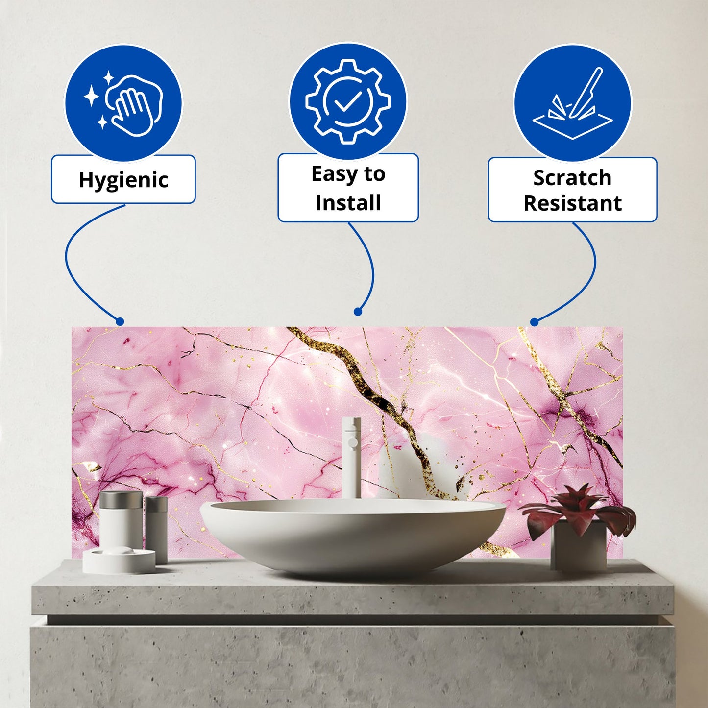 Polished Rose Marble Effect Glass Bathroom Splashback