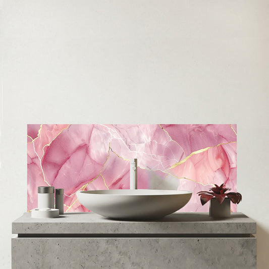 Light Rose Marble Effect Glass Bathroom Splashback