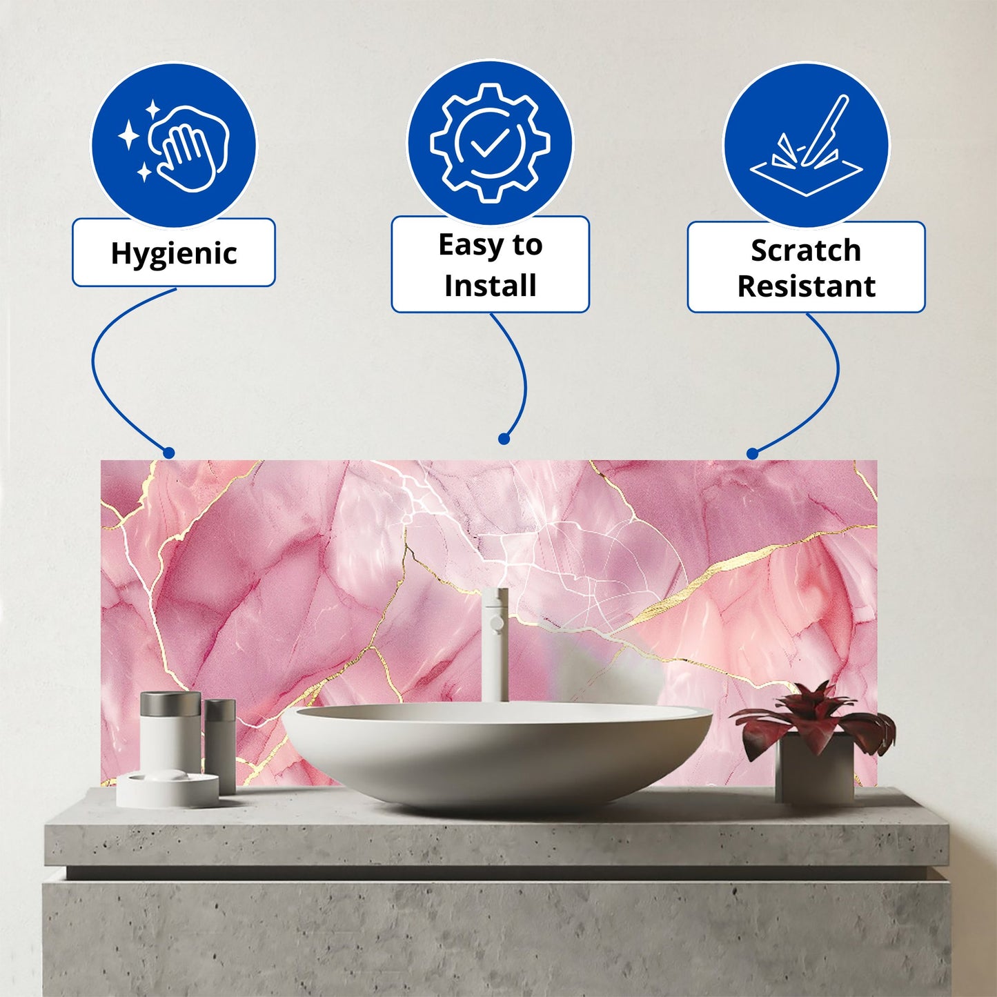 Light Rose Marble Effect Glass Bathroom Splashback