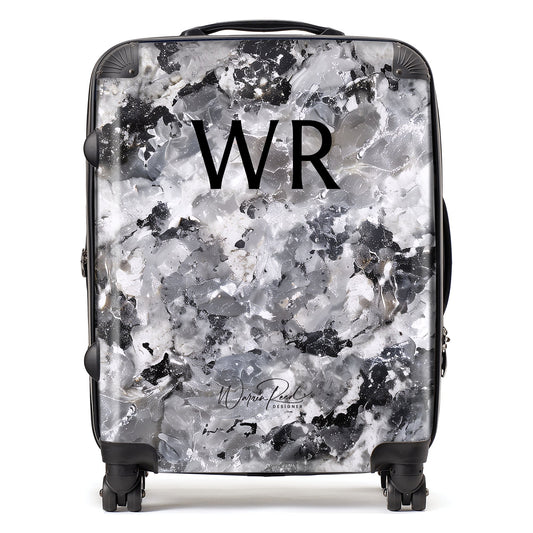 WR01128 Personalised Silver And Black Quartz Effect Initial Suitcase