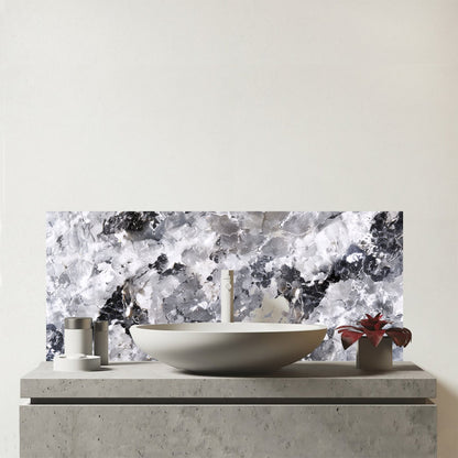 Silver And Black Quartz Effect Glass Bathroom Splashback