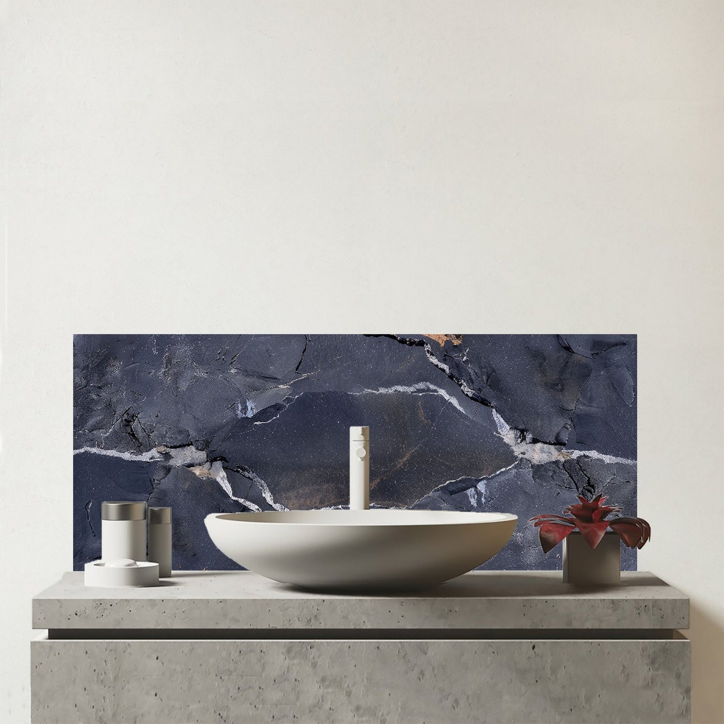 Polished Slate Grey Quartz Effect Glass Bathroom Splashback