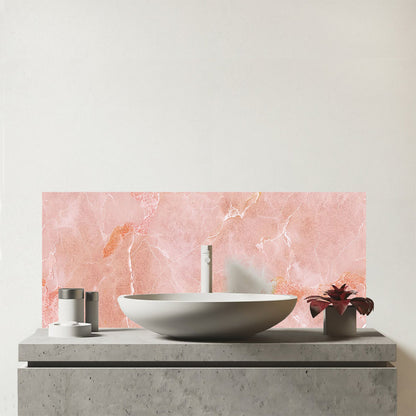 Sweet Peach Quartz Effect Glass Bathroom Splashback