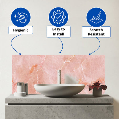 Sweet Peach Quartz Effect Glass Bathroom Splashback