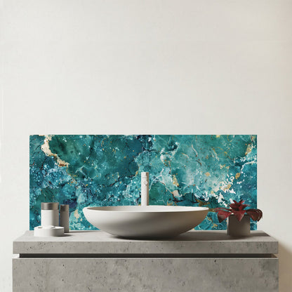 Bright Teal Quartz Effect Glass Bathroom Splashback