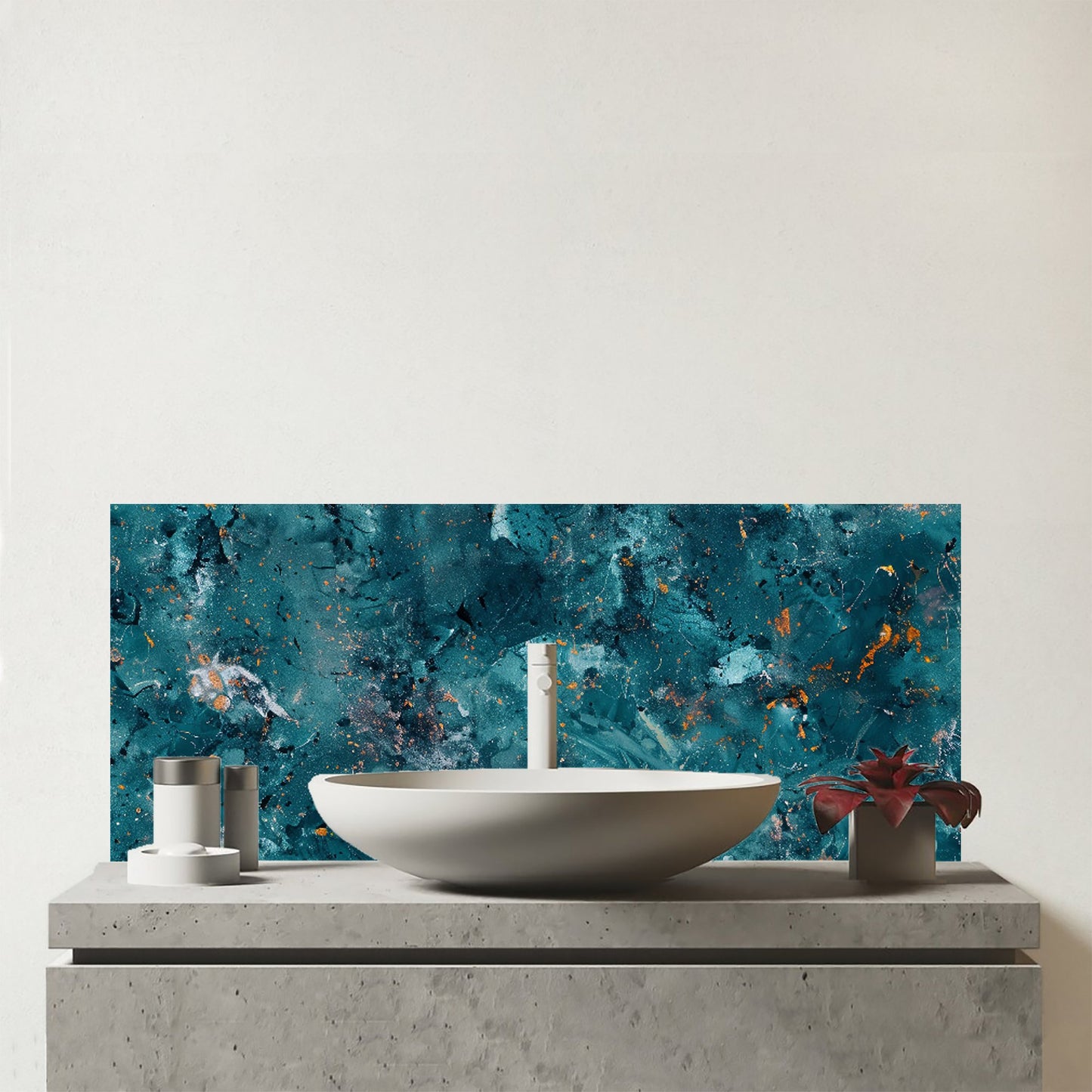 Polished Teal Quartz Effect Glass Bathroom Splashback