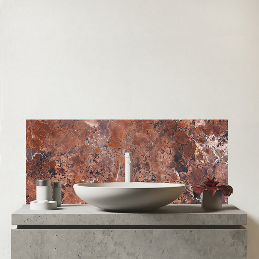 Terracotta Quartz Effect Glass Bathroom Splashback