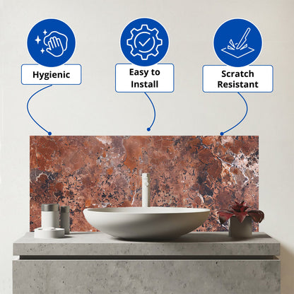 Terracotta Quartz Effect Glass Bathroom Splashback