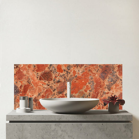 Authentic Terracotta Quartz Effect Glass Bathroom Splashback