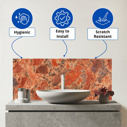 Authentic Terracotta Quartz Effect Glass Bathroom Splashback