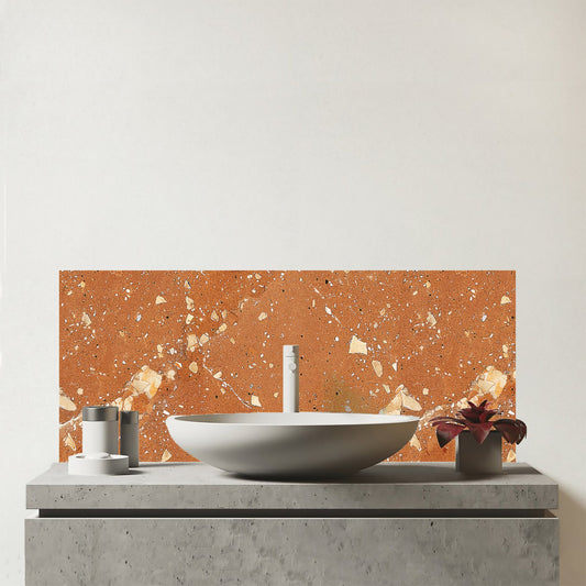 Pale Terracotta Quartz Effect Glass Bathroom Splashback