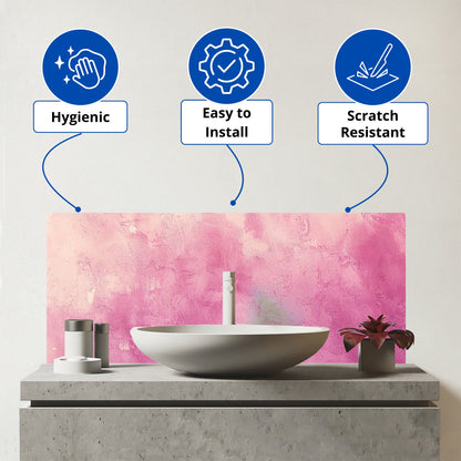 Pink Textured Effect Glass Bathroom Splashback