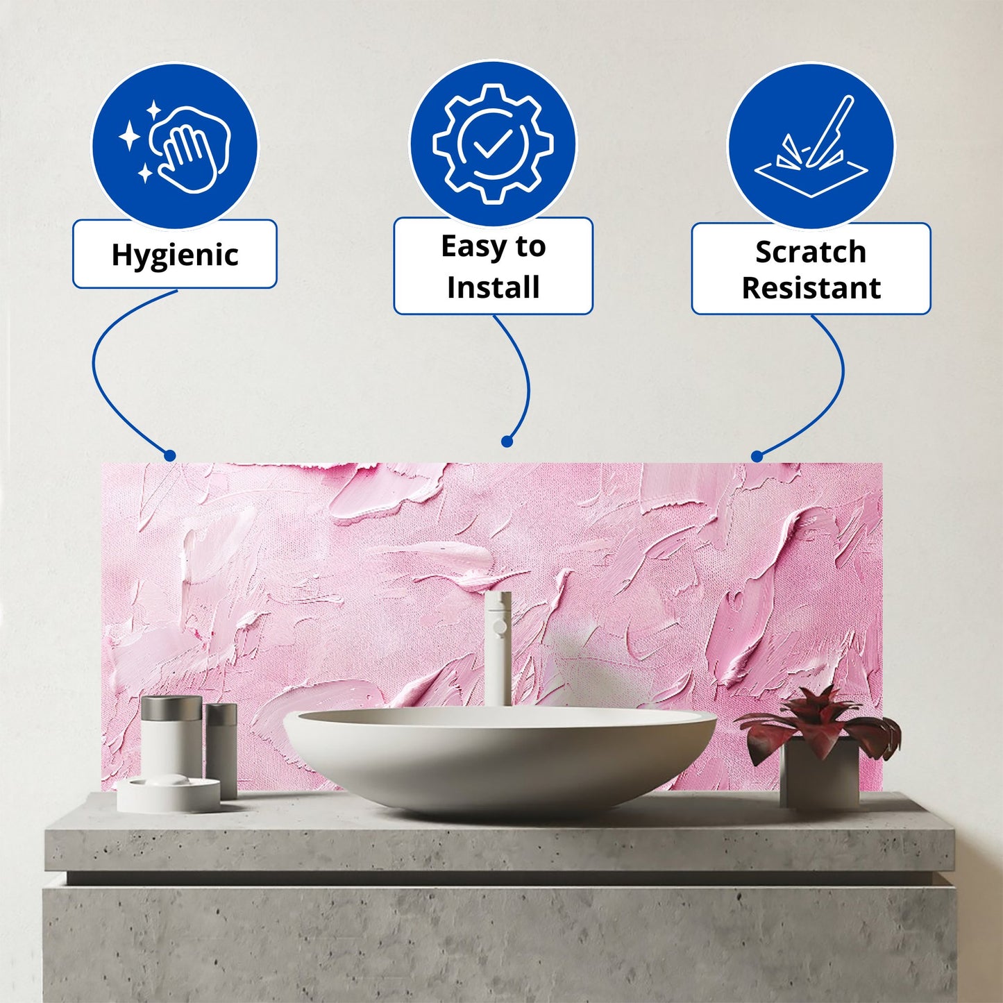 Baby Pink Textured Effect Glass Bathroom Splashback