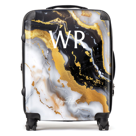 WR01145 Personalised White Backed With Gold Marble Effect Initial Suitcase