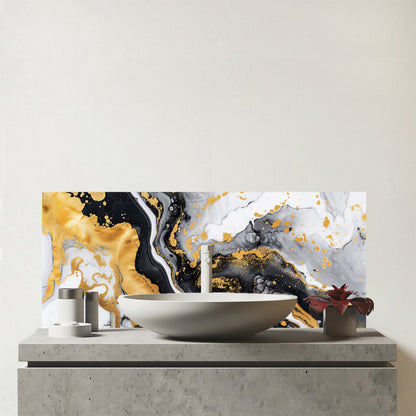 Gold White And Black Marble Effect Glass Bathroom Splashback