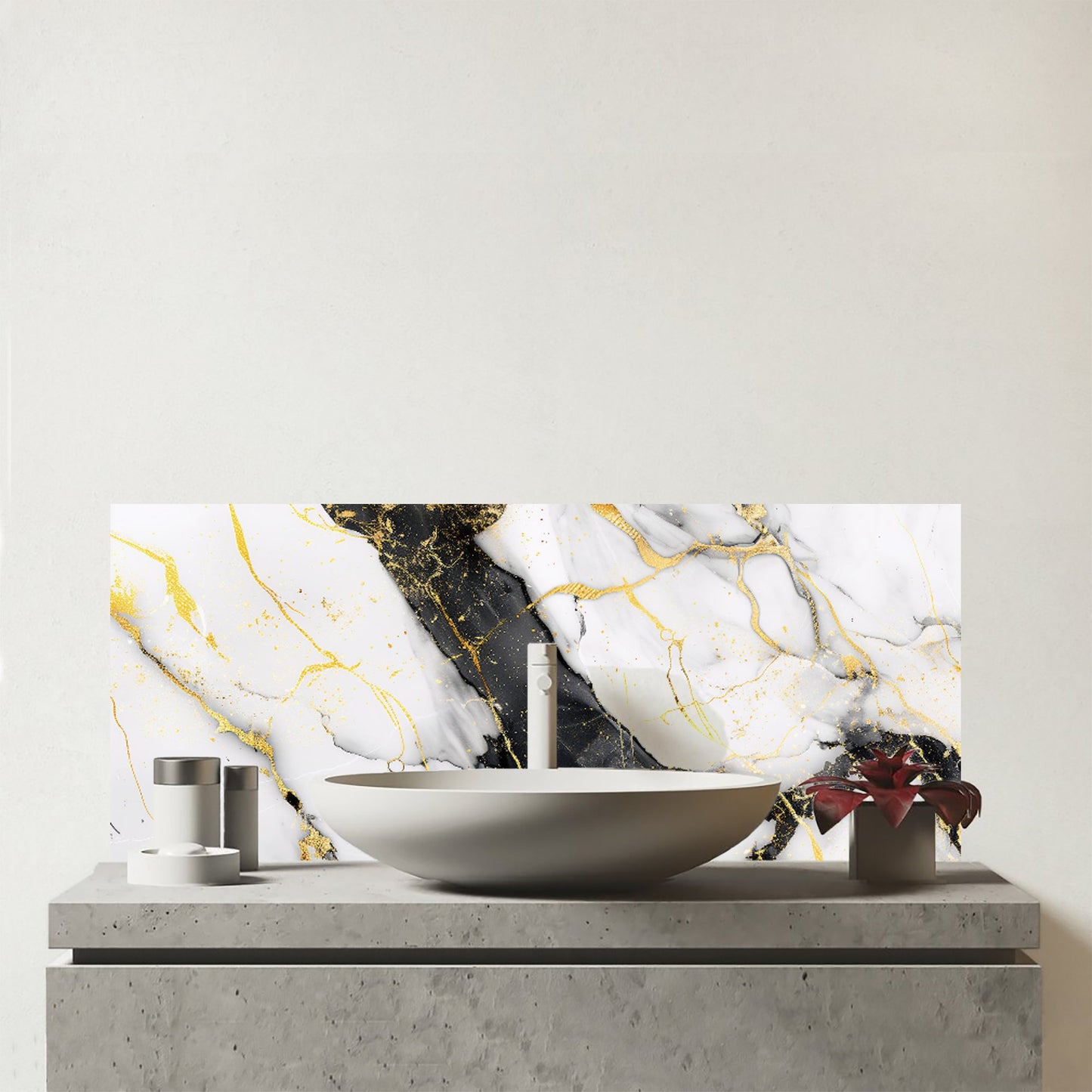 Flecks Of Gold Marble Effect Glass Bathroom Splashback