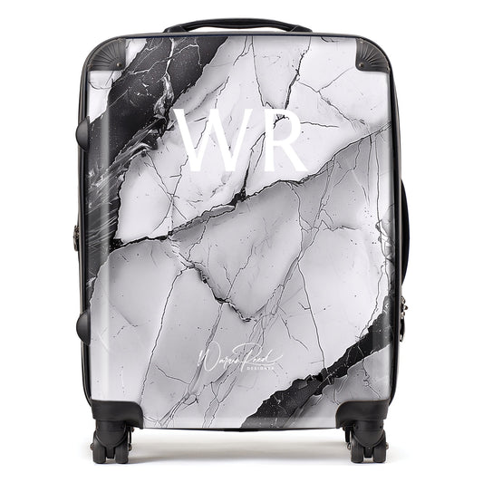 WR01148 Personalised Grey And White Marble Effect Initial Suitcase