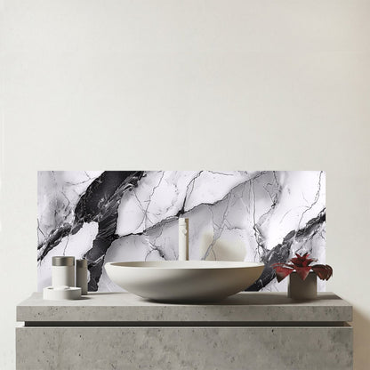 Grey And White Marble Effect Glass Bathroom Splashback