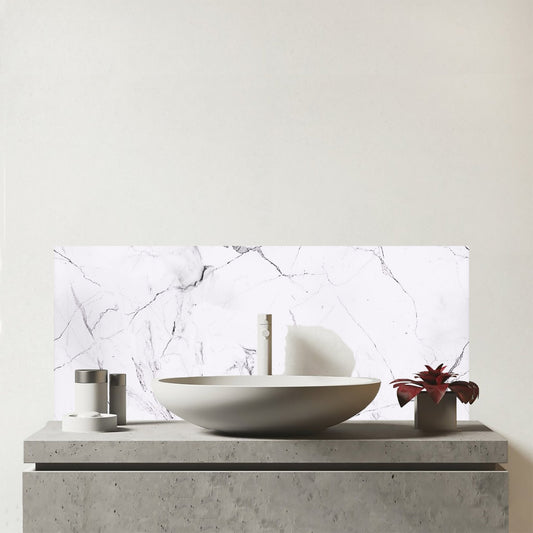 White Marble Effect Glass Bathroom Splashback