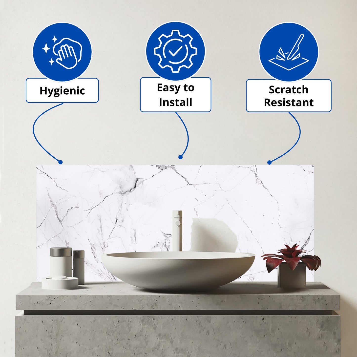 White Marble Effect Glass Bathroom Splashback