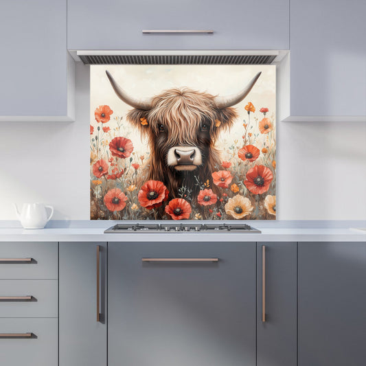 Highland Cow And Summer Flowers Kitchen Splashback