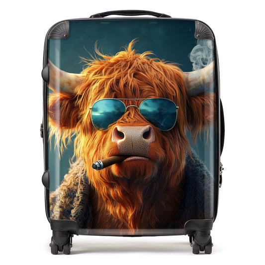 Highland Cow With Glasses Suitcase