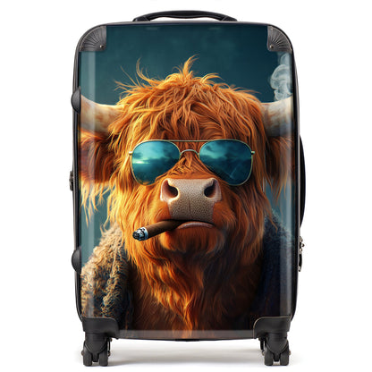 Highland Cow With Glasses Suitcase