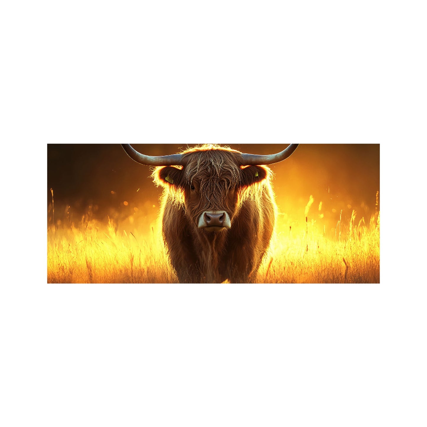 Highland Cow Sunset Glass Bathroom Splashback