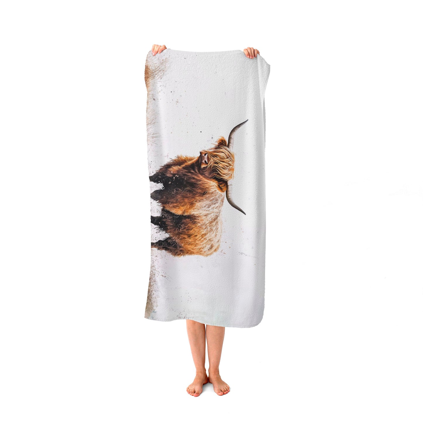 Highland Cow Watercolour Beach Towel