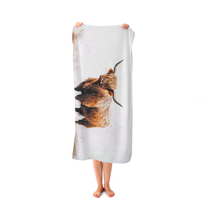 Highland Cow Watercolour Beach Towel