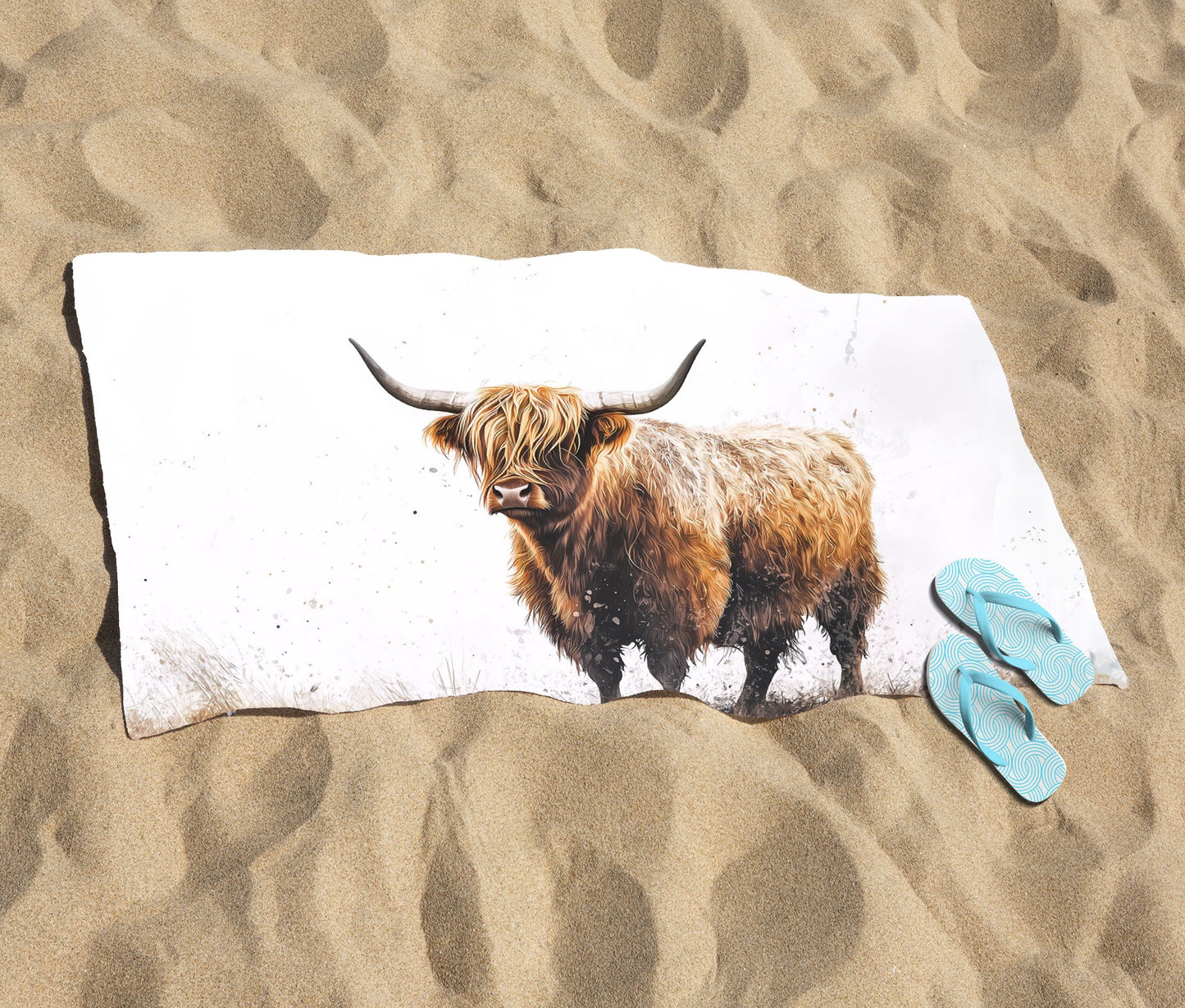 Highland Cow Watercolour Beach Towel