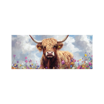 Highland Cow In A Summer Meadow Glass Bathroom Splashback