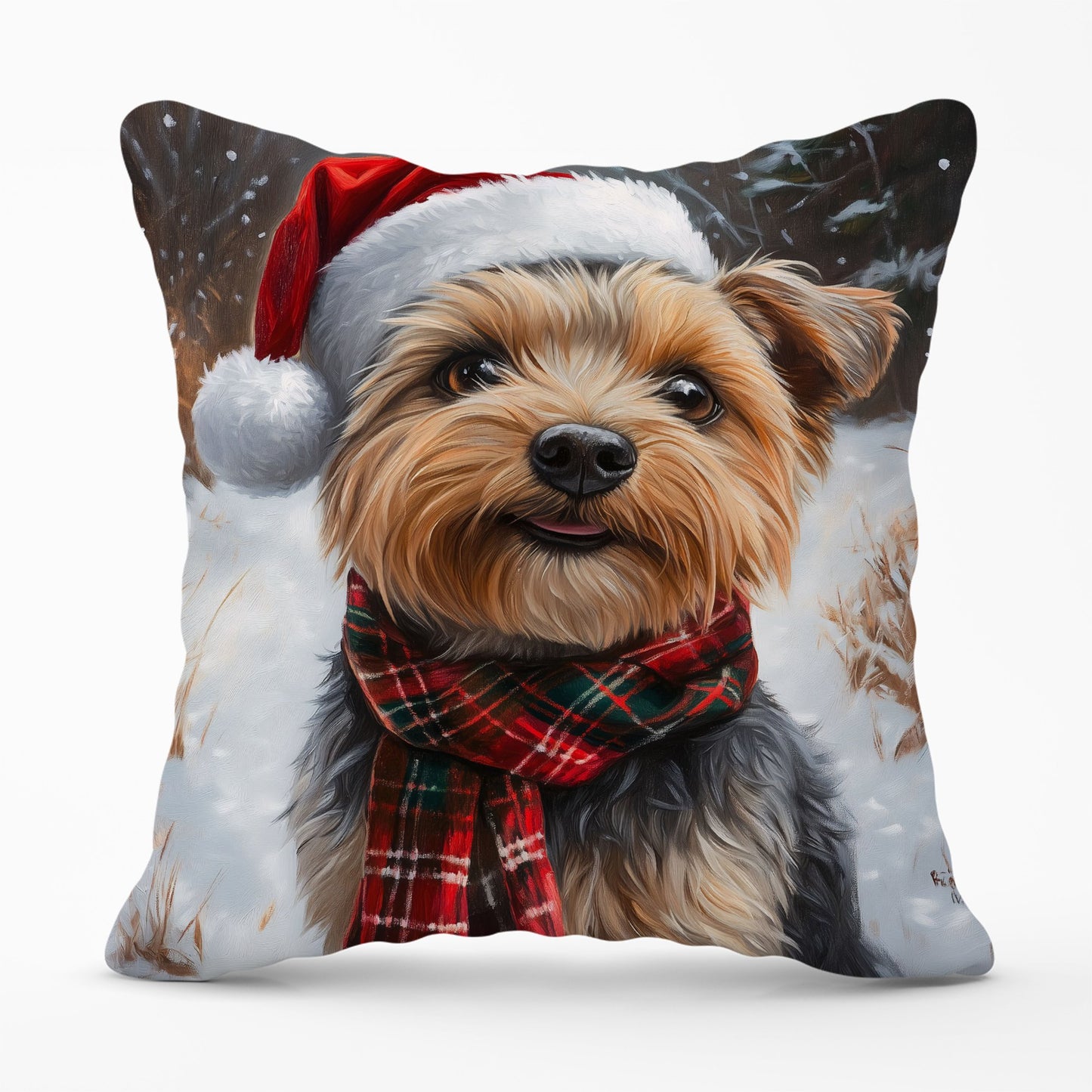 Christmas Yorkshire Terrier Cushion