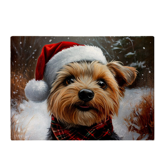 Christmas Yorkshire Terrier Glass Chopping Board