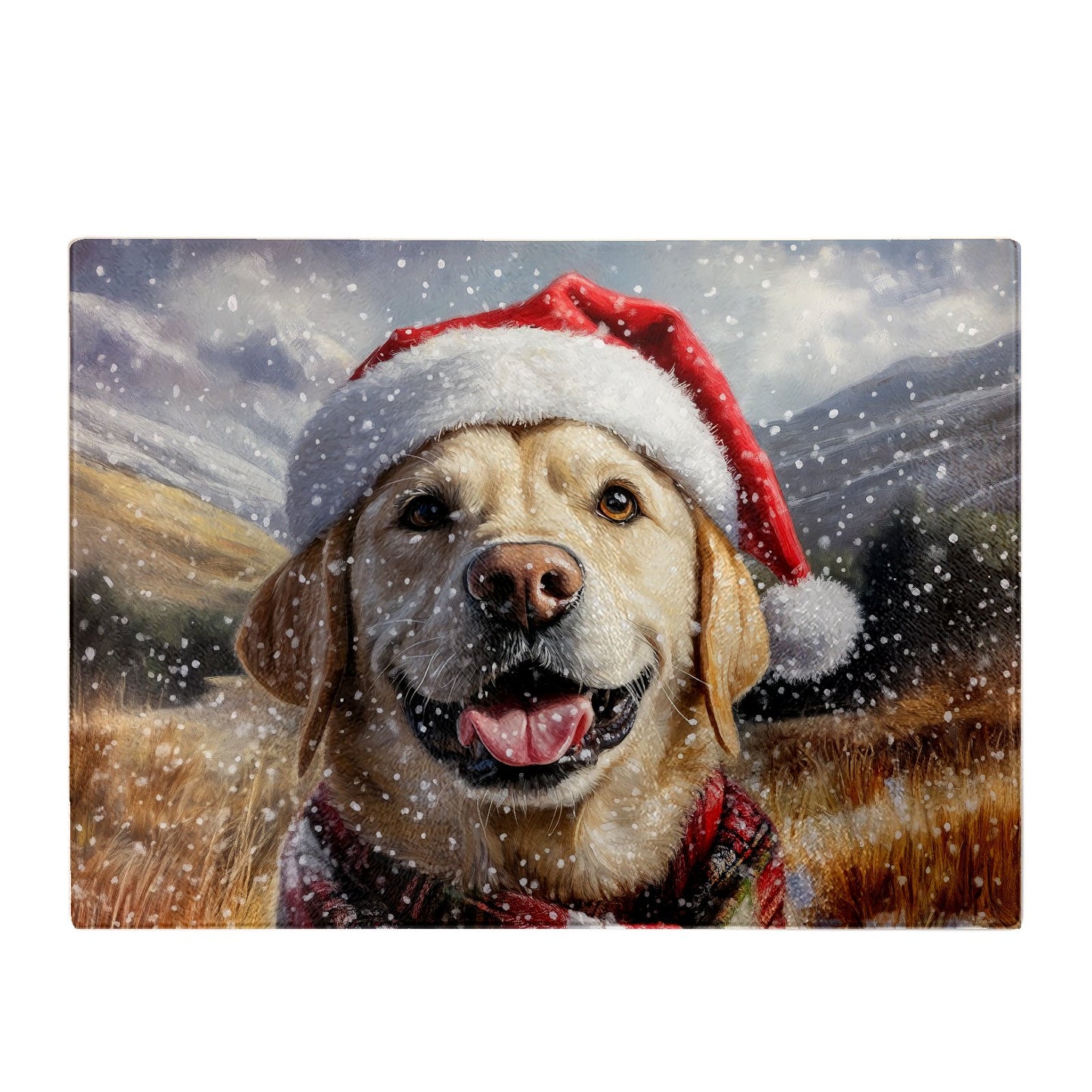 Christmas Yellow Labrador Glass Chopping Board