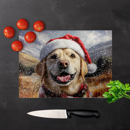 Christmas Yellow Labrador Glass Chopping Board