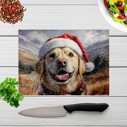 Christmas Yellow Labrador Glass Chopping Board