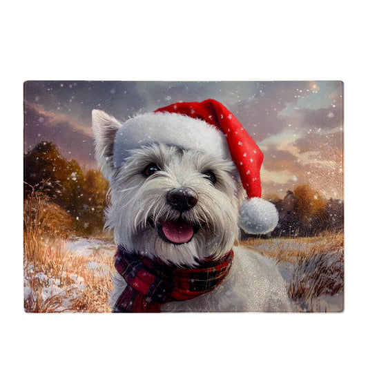 Snowy Christmas West Highland Terrier Glass Chopping Board