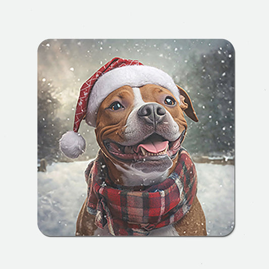 Snowy Christmas Staffordshire Bull Terrier Coasters